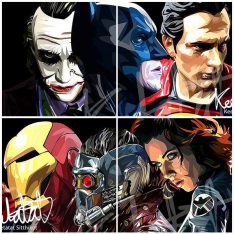 VS DC-Comics : set 4pcs | imágenes Pop-Art personajes DC-Comics