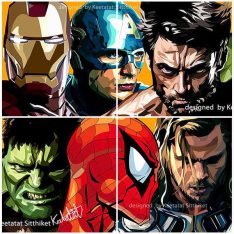 Super Héroes yellow : set 4pcs | imatges Pop-Art personatges Marvel