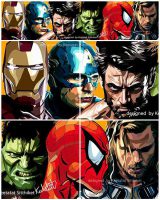 Super Héroes yellow : set 4pcs | images Pop-Art personnages Marvel
