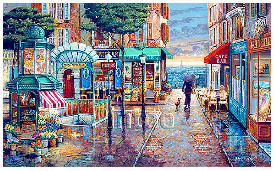 John O'Brien : Rainy Day Stroll | Pintoo puzzles 1000 pieces