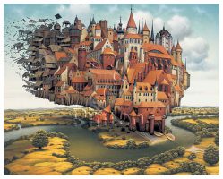 Jacek Yerka : City is Landing | puzzles Pintoo 2000 pièces