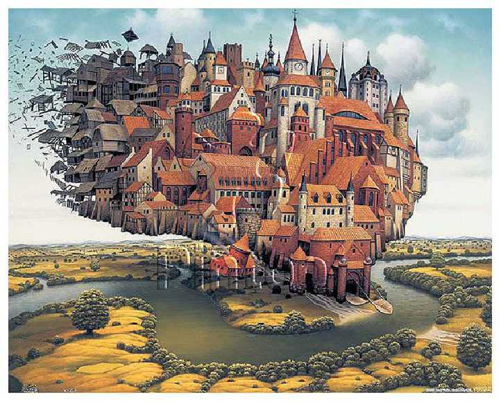 Jacek Yerka : City is Landing | Pintoo puzzles 500 pieces