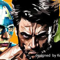 Super Héroes yellow : set 4pcs | images Pop-Art personnages Marvel