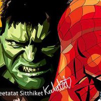 Super Héroes yellow : set 4pcs | imágenes Pop-Art personajes Marvel