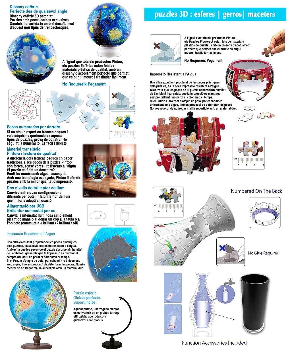 informació puzzles Pintoo 3D : esferes - mapamundis - berros - maceters