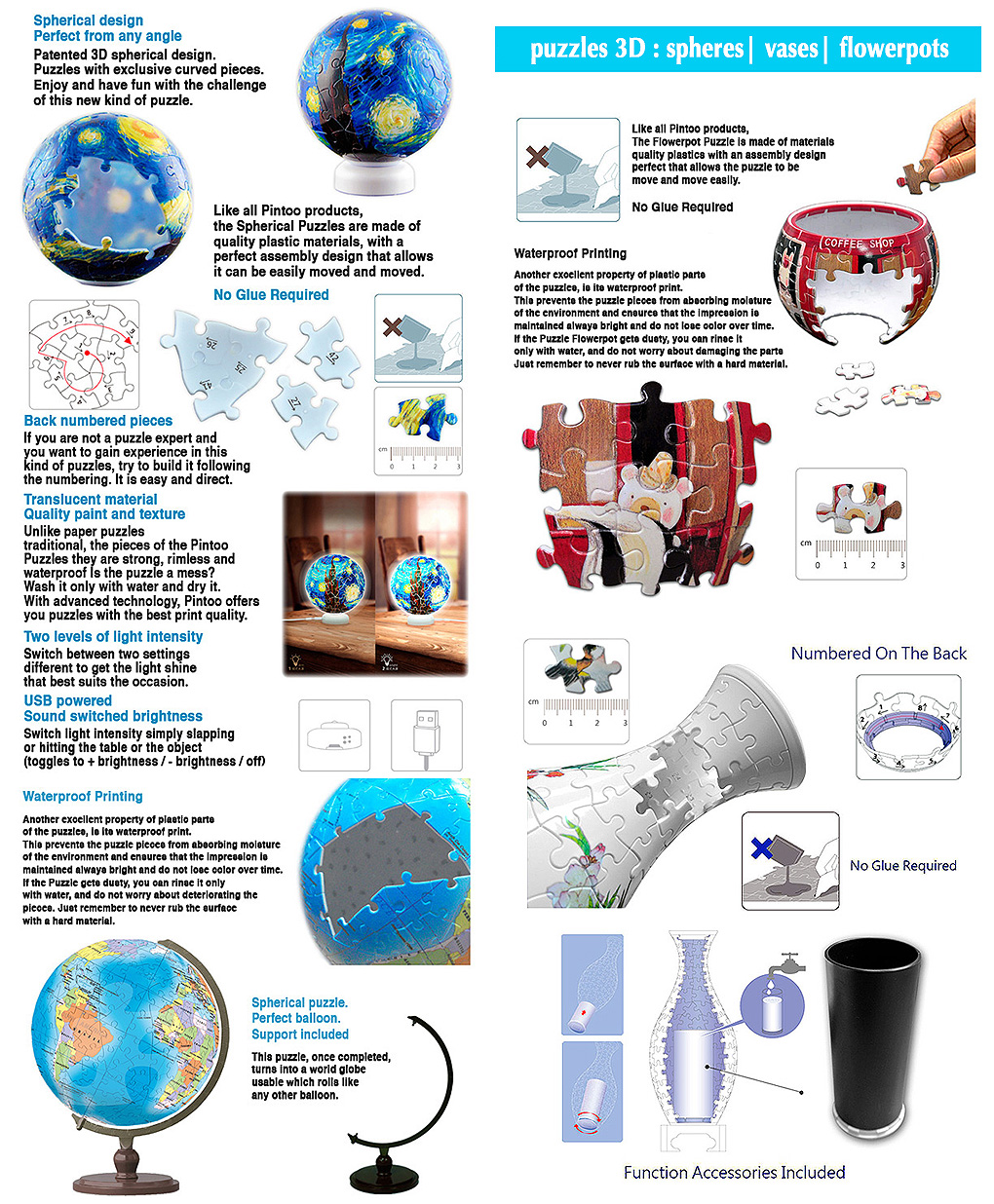 information Pintoo 3D puzzles : spheres - world map 3D - vases - flowerpots